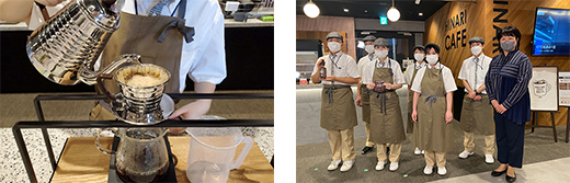 A CTC HINARI Corporation staff member serves coffee at HINARI CAFE.