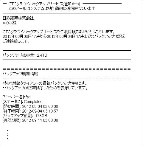 図2　CTCクラウドバックアップサービス通知メール・イメージ