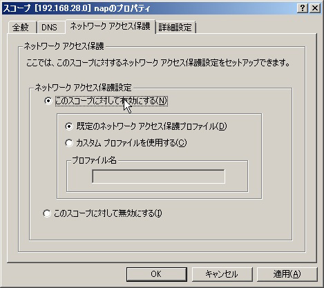 図2：追加されたネットワークアクセス保護タブ