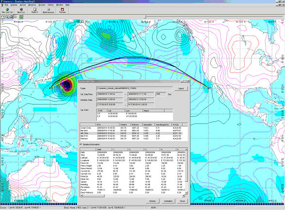 海気象データおよび推奨航路探索結果表示画面