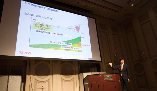 運輸部門や産業熱需要、家庭・業務用の給湯・厨房需要など需要側の電動化を進めることで、CO２排出量を約４分の１まで削減可能