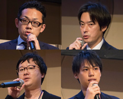 技術戦略グループ 未来技術研究所 事業創出チーム 共創ビジネス推進課 課長 五十嵐 知宏(左上) 技術戦略グループ 未来技術研究所 イノベーションテクノロジーセンター部 デジタル・エクスペリエンス・ラボ課 課長 山本 徹(右上) 技術戦略グループ 未来技術研究所 イノベーションテクノロジーセンター部 デジタル・エクスペリエンス・ラボ課 佐藤 広隆(左下)/金子 雄大(右下)
