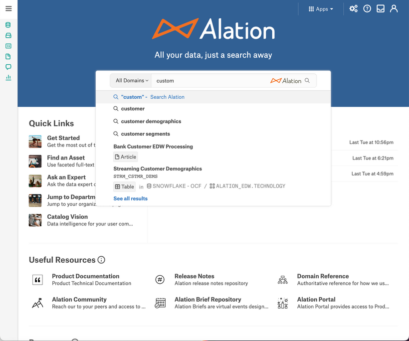 Alation Data Catalogの画面イメージ