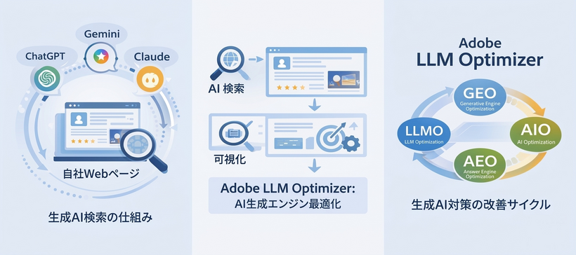 AI生成回答におけるブランドプレゼンスのインサイトを提供し、改善の方向性を示すコンテンツ提案を提示し、最適化修正の自動化まで支援