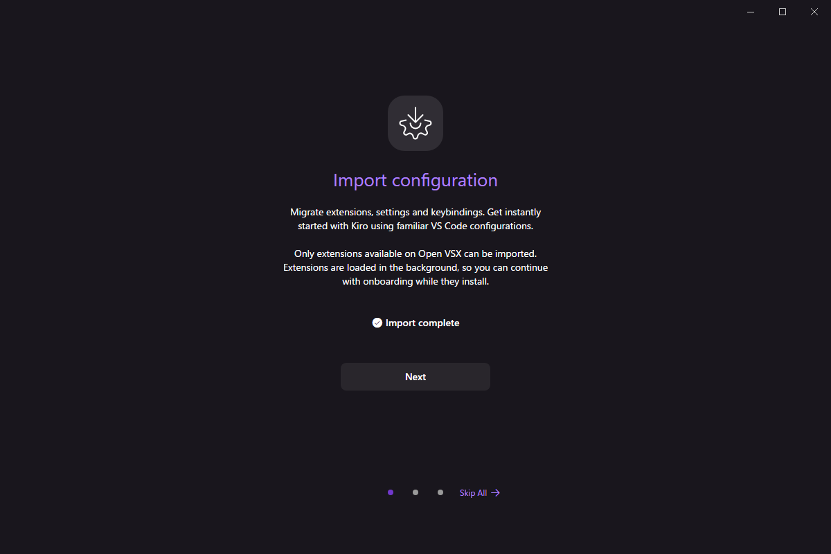 Kiro インポート画面