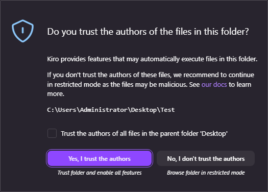 Kiro 保存フォルダ作成