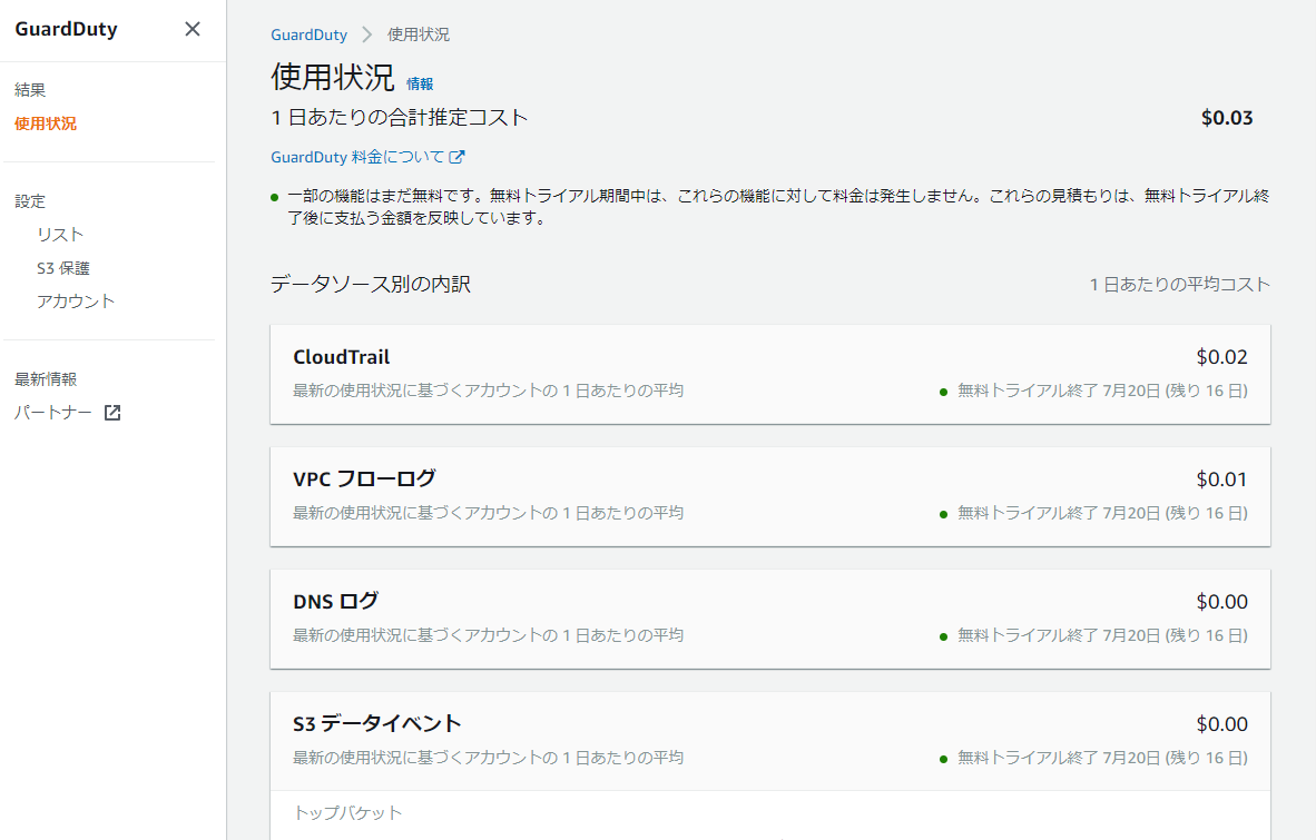 ２．Amazon GuardDutyの利用料金